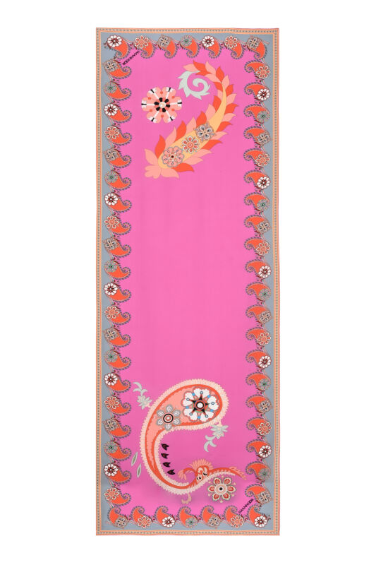 Lahor Fuşya Krep İpek Kaftan Şal 70x210 - 1