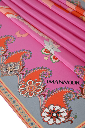 Lahor Fuşya Krep İpek Kaftan Şal 70x210 - 2