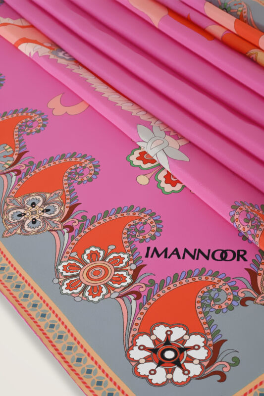 Lahor Fuşya Krep İpek Kaftan Şal 70x210 - 2