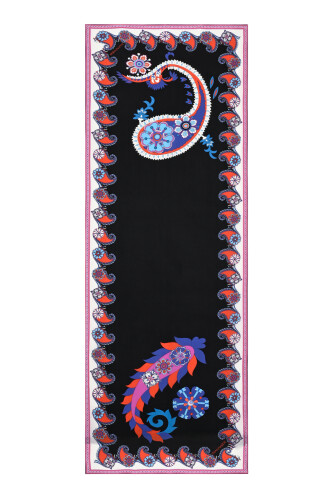 Lahor Siyah Krep İpek Kaftan Şal 70x210 