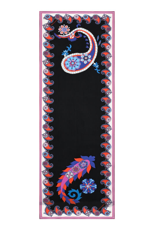 Lahor Siyah Krep İpek Kaftan Şal 70x210 - 1