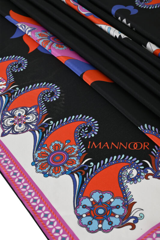 Lahor Siyah Krep İpek Kaftan Şal 70x210 - 2