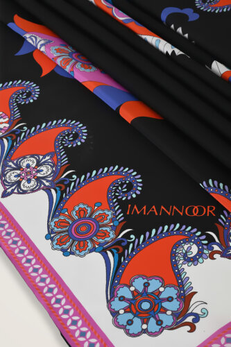 Lahor Siyah Krep İpek Kaftan Şal 70x210 - Imannoor (2)