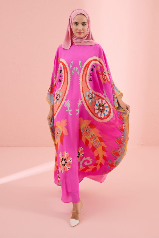 Lahore Fuchsia Silk Kaftan - 1