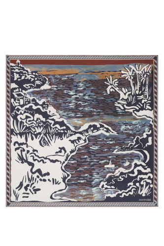 Lakeside Brown-Petrol Double-Sided Twill Silk Scarf 