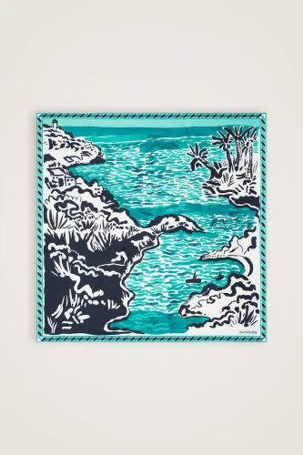 Lakeside Nile Green-Turquoise Double-Sided Twill Silk Scarf - 3
