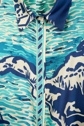 Lakeside Nile Green-Turquoise Twill Silk Shirt - 2