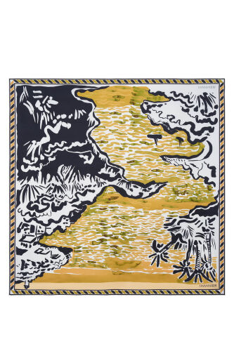 Lakeside Salmon-Yellow Double-Sided Twill Silk Scarf - 2