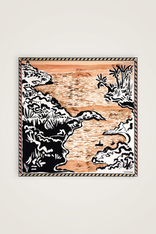 Lakeside Salmon-Yellow Double-Sided Twill Silk Scarf - 2