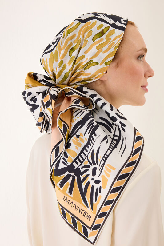 Lakeside Salmon-Yellow Double-Sided Twill Silk Scarf - 1