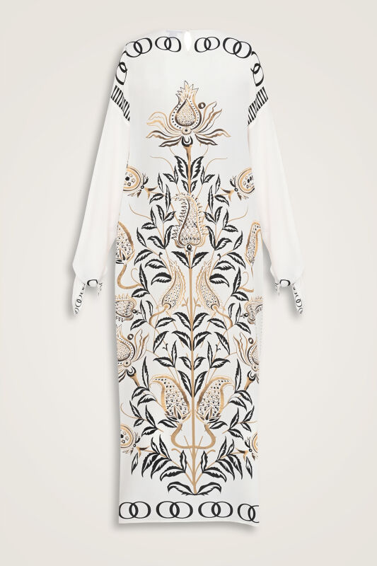 Lale Devri Bej İpek Elbise - 4