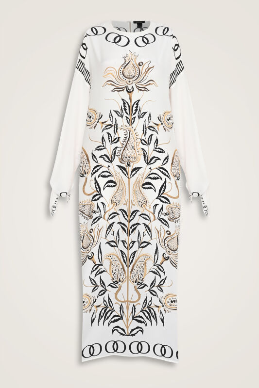 Lale Devri Bej İpek Elbise - 2