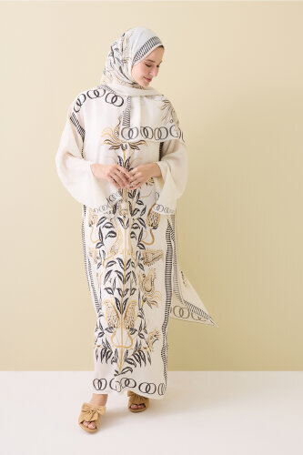 Lale Devri Bej İpek Elbise - 5