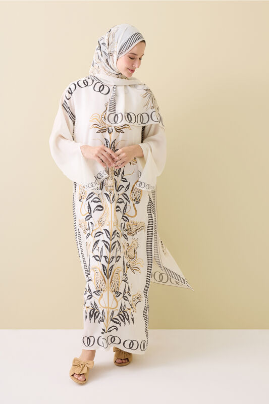 Lale Devri Bej İpek Elbise - 5