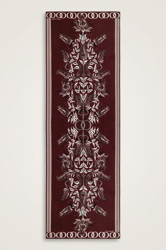 Lale Devri Bordo Krep İpek Şal 70x210 - 2