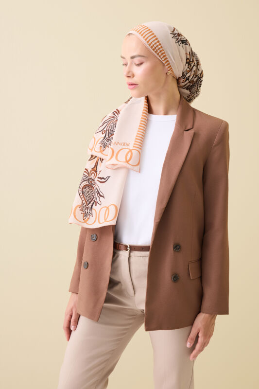 Lale Devri Somon Krep İpek Şal 70x210 - 1