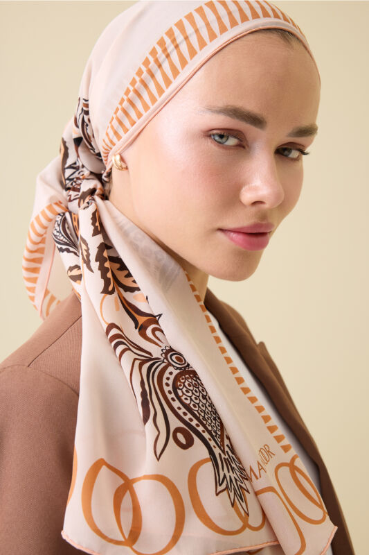 Lale Devri Somon Krep İpek Şal 70x210 - 3