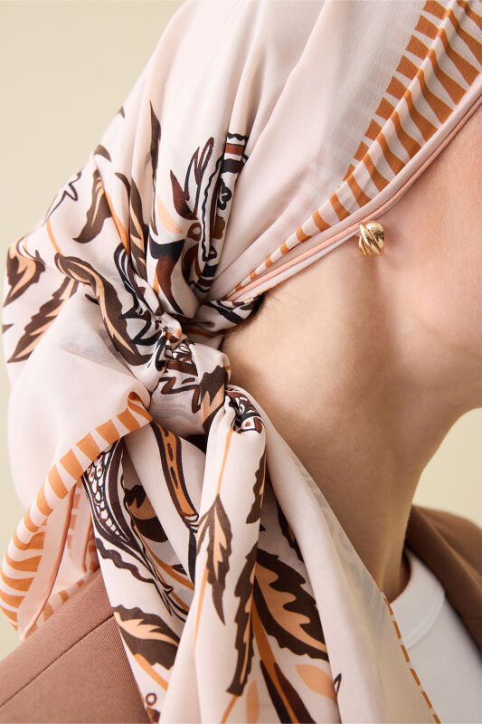 Lale Devri Somon Krep İpek Şal 70x210 - 5