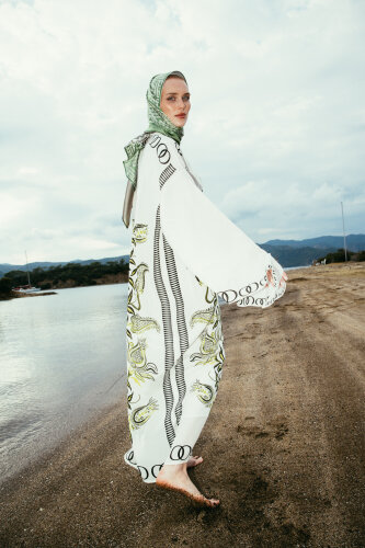 Lale Devri Yeşil İpek Elbise - 5