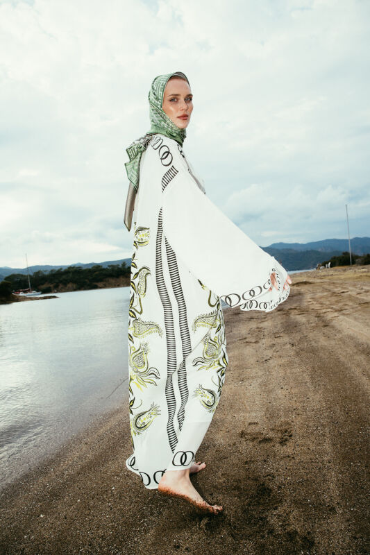 Lale Devri Yeşil İpek Elbise - 5