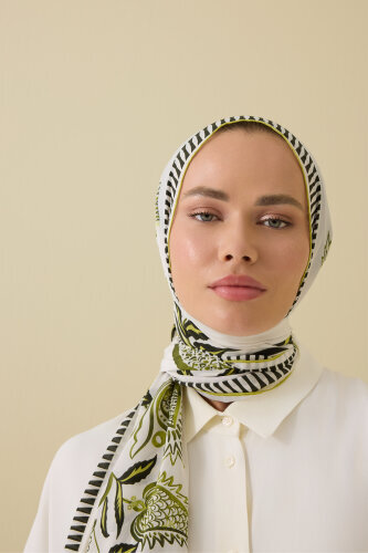 Lale Devri Yeşil Krep İpek Şal 70x210 - Imannoor (3)