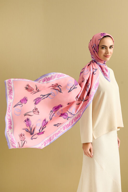 Lale Noor Pembe Floş Viskon Şal 70x200 - 5