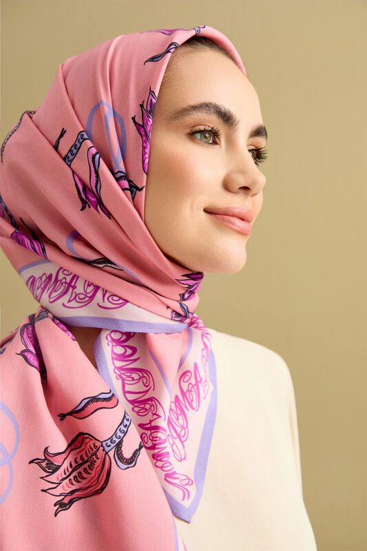 Lale Noor Pembe Floş Viskon Şal 70x200 - 3