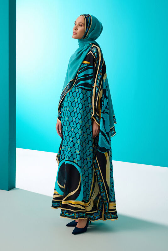 Lalenoor Turquoise Silk Kaftan - 5