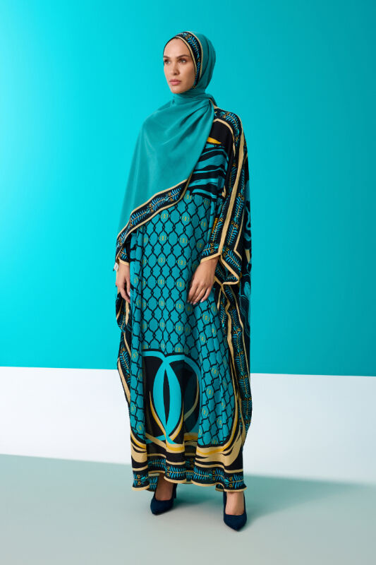 Lalenoor Turquoise Silk Kaftan - 1