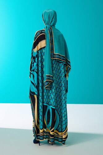 Lalenoor Turquoise Silk Kaftan - 3