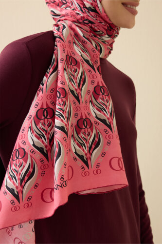 Lale Pembe Pamuk İpek Şal 70x210 - 6