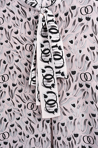 Lale Tarlası Pudra Boyun Bağcıklı Krep İpek Elbise - 8