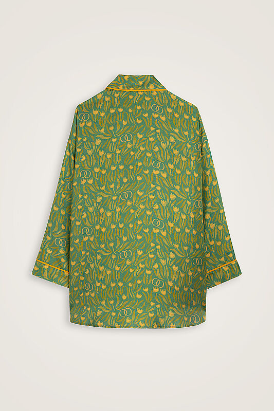 Lale Tarlası Yeşil Krep İpek Kısa Kimono - 6