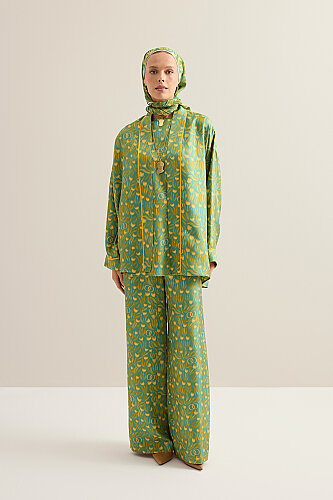 Lale Tarlası Yeşil Krep İpek Kısa Kimono - Imannoor (1)