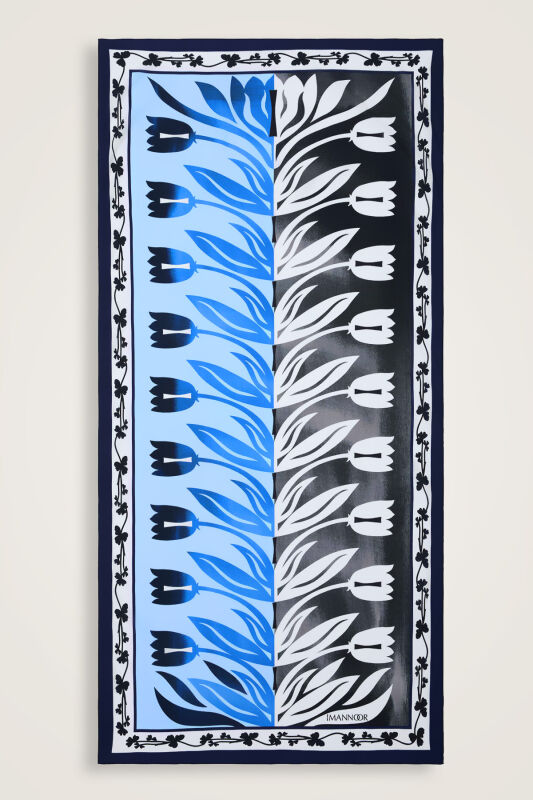 Lale Yolu Lacivert Pamuk Vual Pareo/Şal 100x200 - 1
