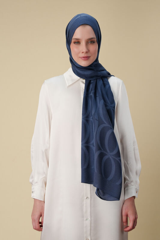 Large Bambunoor Navy Blue Spacious Tencel Shawl - 5
