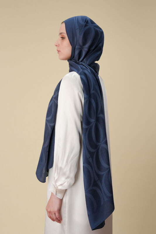 Large Bambunoor Navy Blue Spacious Tencel Shawl - 6