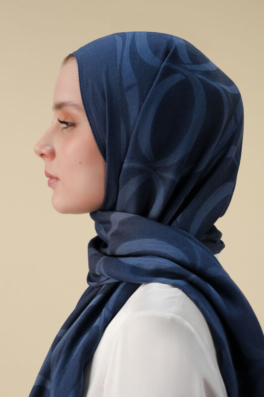 Large Bambunoor Navy Blue Spacious Tencel Shawl - 3