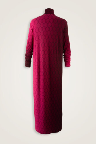 Lattice Gradient Burgundy Turtleneck Combed Cotton Dress - 2