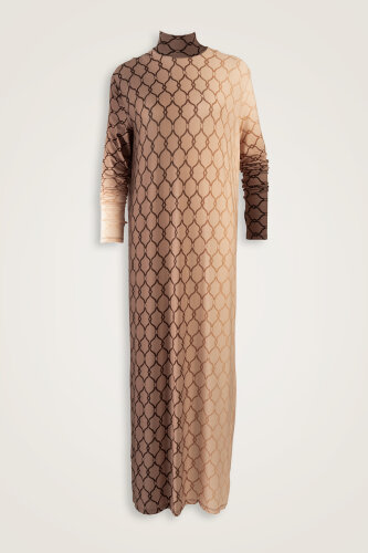 Lattice Gradient Gray Turtleneck Combed Cotton Dress - 1