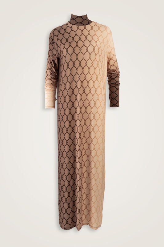 Lattice Gradient Gray Turtleneck Combed Cotton Dress - 1