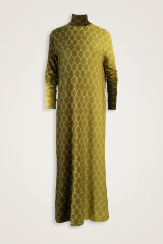 Lattice Gradient Khaki Turtleneck Combed Cotton Dress 