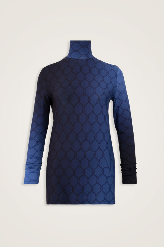 Lattice Gradient Navy Blue Long Supreme Blouse - 1