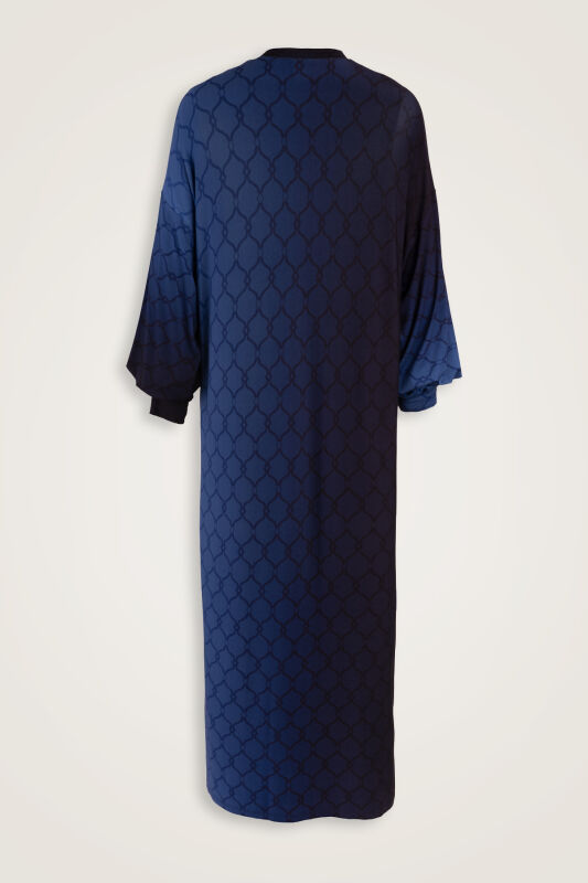 Lattice Gradient Navy Blue Sleeveless Ribbed Combed Cotton Dress - 2