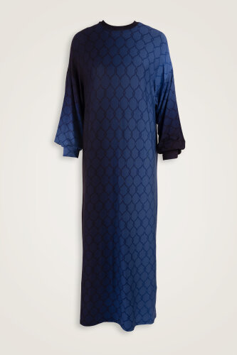 Lattice Gradient Navy Blue Sleeveless Ribbed Combed Cotton Dress 