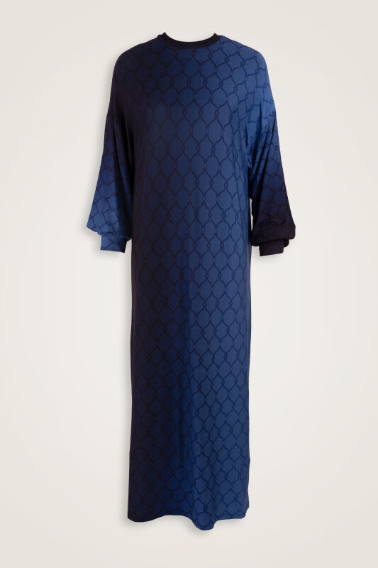 Lattice Gradient Navy Blue Sleeveless Ribbed Combed Cotton Dress - 1