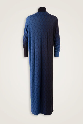 Lattice Gradient Navy Blue Turtleneck Combed Cotton Dress - 2