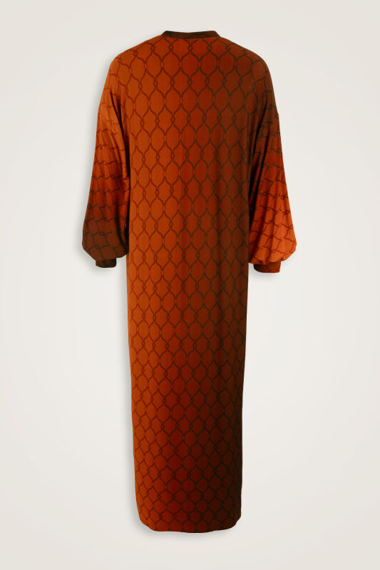 Lattice Gradient Tan Sleeve Rib Combed Cotton Dress - 2