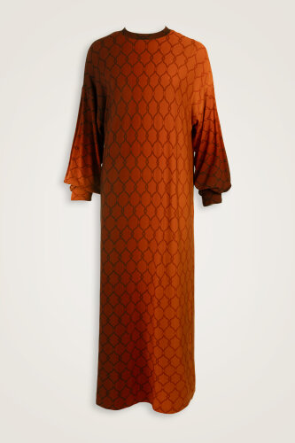 Lattice Gradient Tan Sleeve Rib Combed Cotton Dress 