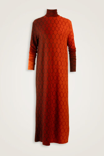 Lattice Gradient Tan Turtleneck Combed Cotton Dress 